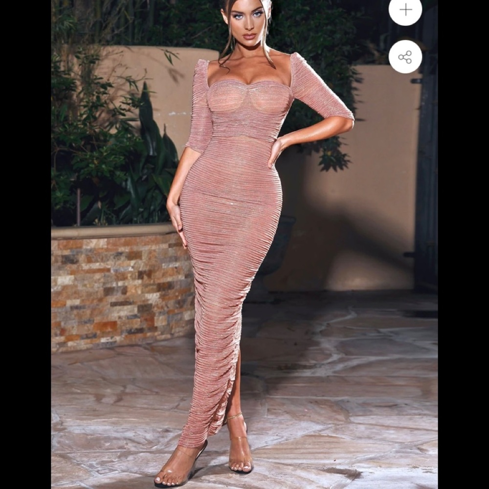 Sorrel rose gold chiffon maxi dress